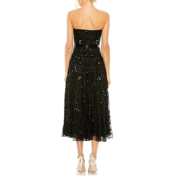 Mac Duggal Black Embellished Mesh Strapless Sequin Beaded Midi Dress Size 10 NWT - Picture 3 of 13